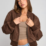 Cocoa Faux Suede Bomber
