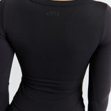 Black Scoop Front Long Sleeve