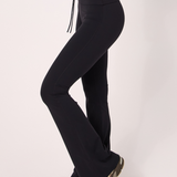 Black Drawstring Fold Over Flared Legging