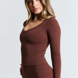 Brown Scoop Front Long Sleeve