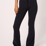Black Drawstring Fold Over Flared Legging