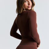 Brown Scoop Front Long Sleeve