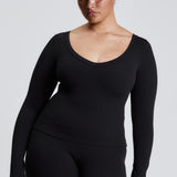 Black Scoop Front Long Sleeve