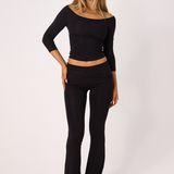 Black Fold Over Flared Pant