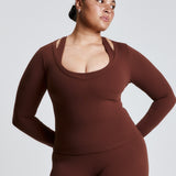Brown Scoop Front Long Sleeve