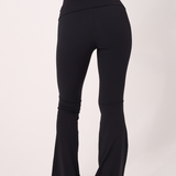 Black Drawstring Fold Over Flared Legging