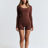 Brown Scoop Front Long Sleeve