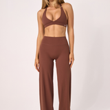 Brown Subtle Scrunch Wide Leg Active Pant