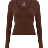 Brown Scoop Front Long Sleeve