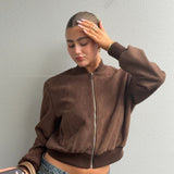 Cocoa Faux Suede Bomber