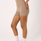 Latte Layered Subtle Scrunch Bike Short 4"