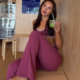 Plum/Pink Cross Front Subtle Scrunch Flared Legging