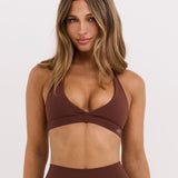 Brown Micro Halter Crop