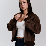 Cocoa Faux Suede Bomber
