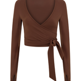 Brown Active Wrap Long Sleeve Top