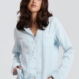 Blue Gingham Long PJ Top