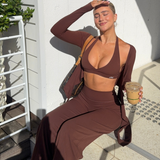 Brown Active Wrap Long Sleeve Top