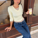 Yellow/Latte Layered 3/4 Sleeve Top