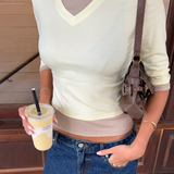 Yellow/Latte Layered 3/4 Sleeve Top