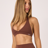 Brown Micro Halter Crop