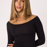 Black Boat Neck 3/4 Sleeve Top
