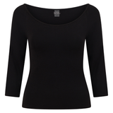 Black Boat Neck 3/4 Sleeve Top