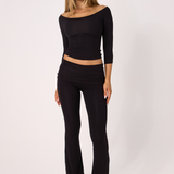 Black Boat Neck 3/4 Sleeve Top