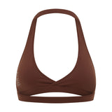 Brown Micro Halter Crop