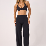Black Subtle Scrunch Wide Leg Active Pant