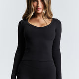 Black Scoop Front Long Sleeve