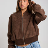 Cocoa Faux Suede Bomber