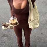 Brown Subtle Scrunch Flared Legging