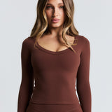 Brown Scoop Front Long Sleeve