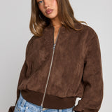 Cocoa Faux Suede Bomber